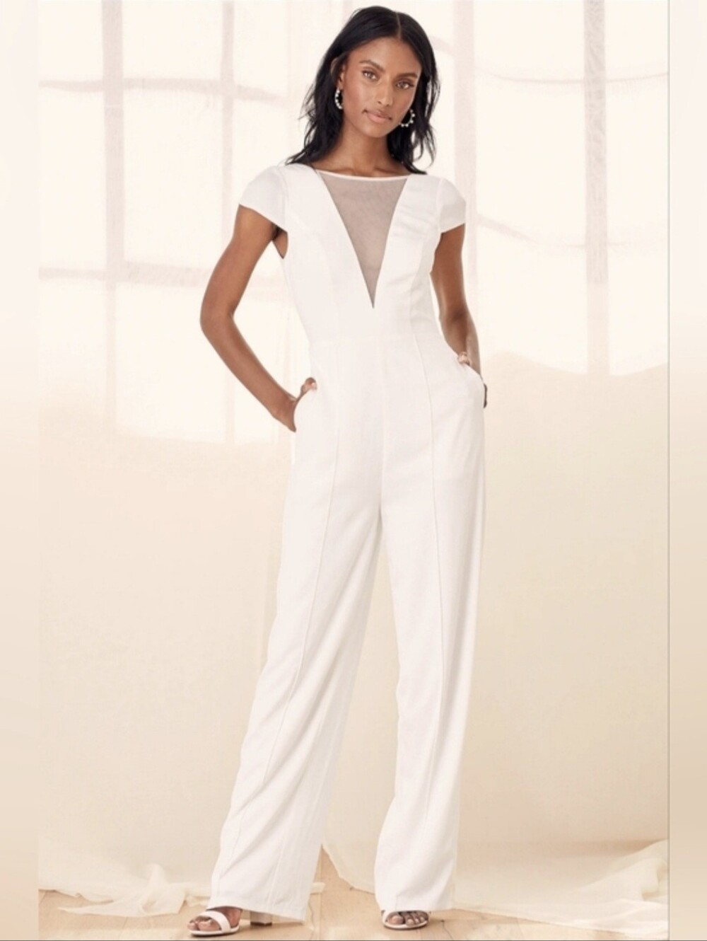 Lulu's Modern Love White Cap Sleeve Backless Jumpsuit